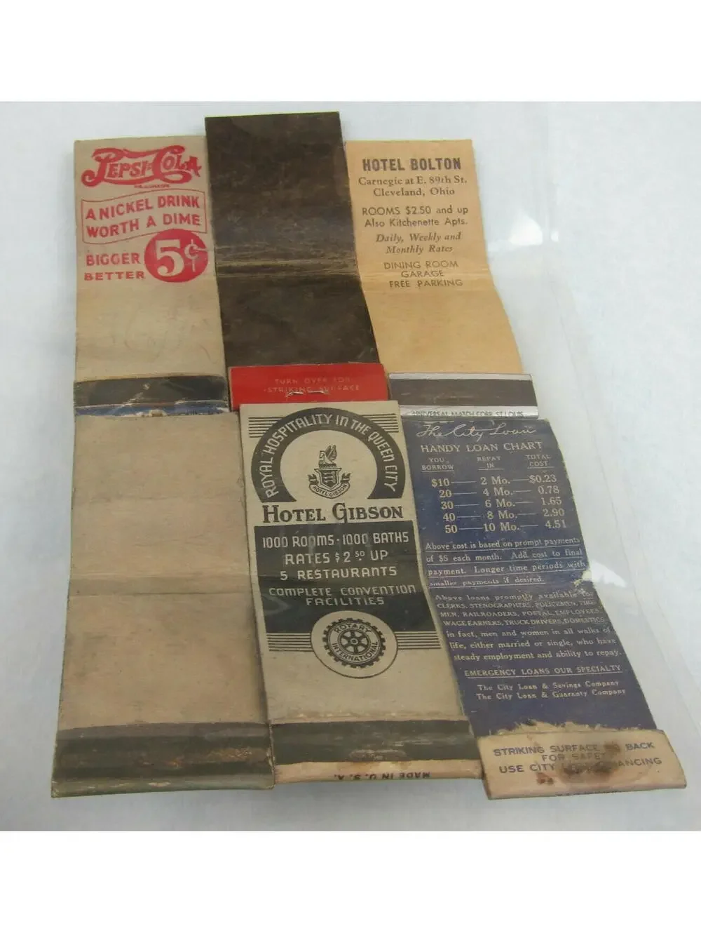 6 Vintage Matchbook Covers Pepsi Cola Double Dot Coca Cola Hotel Rieger Bolton
